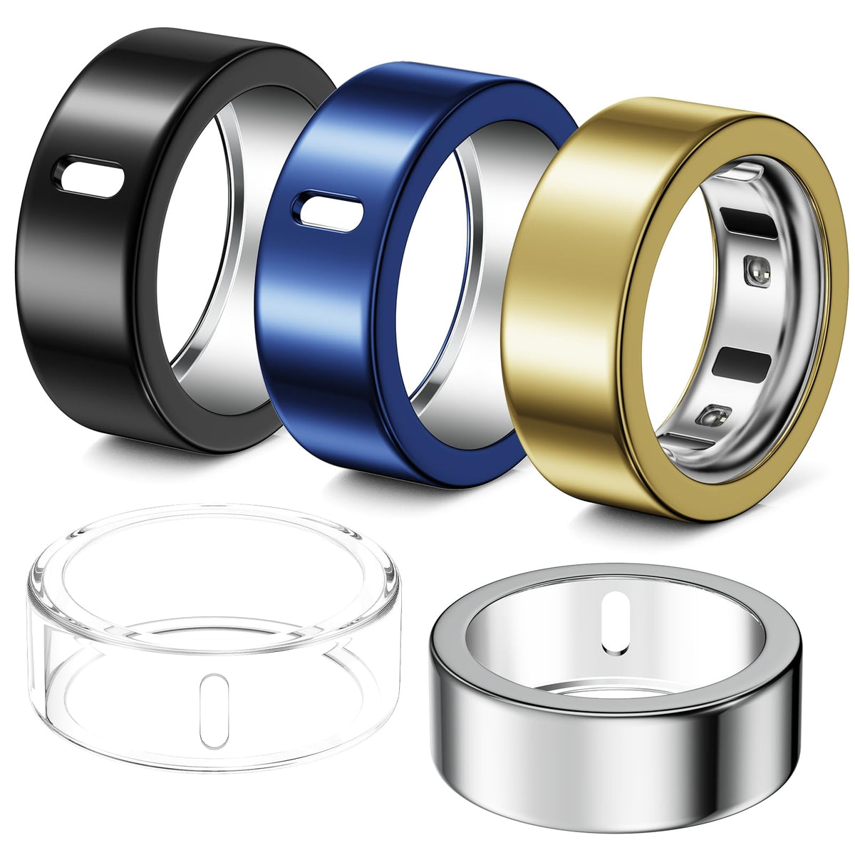 Hexasider Oura ring cover in clear finish protects while showcasing the ring.