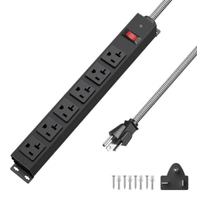 HEZI 20A power strip front view shows six outlets for organized power access in a workshop