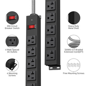 HEZI 20A power strip side view highlights durable metal casing for tough workshop environments