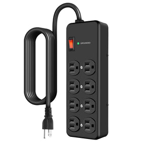 HEZI 8-outlet power strip front view with rugged metal casing for workshops