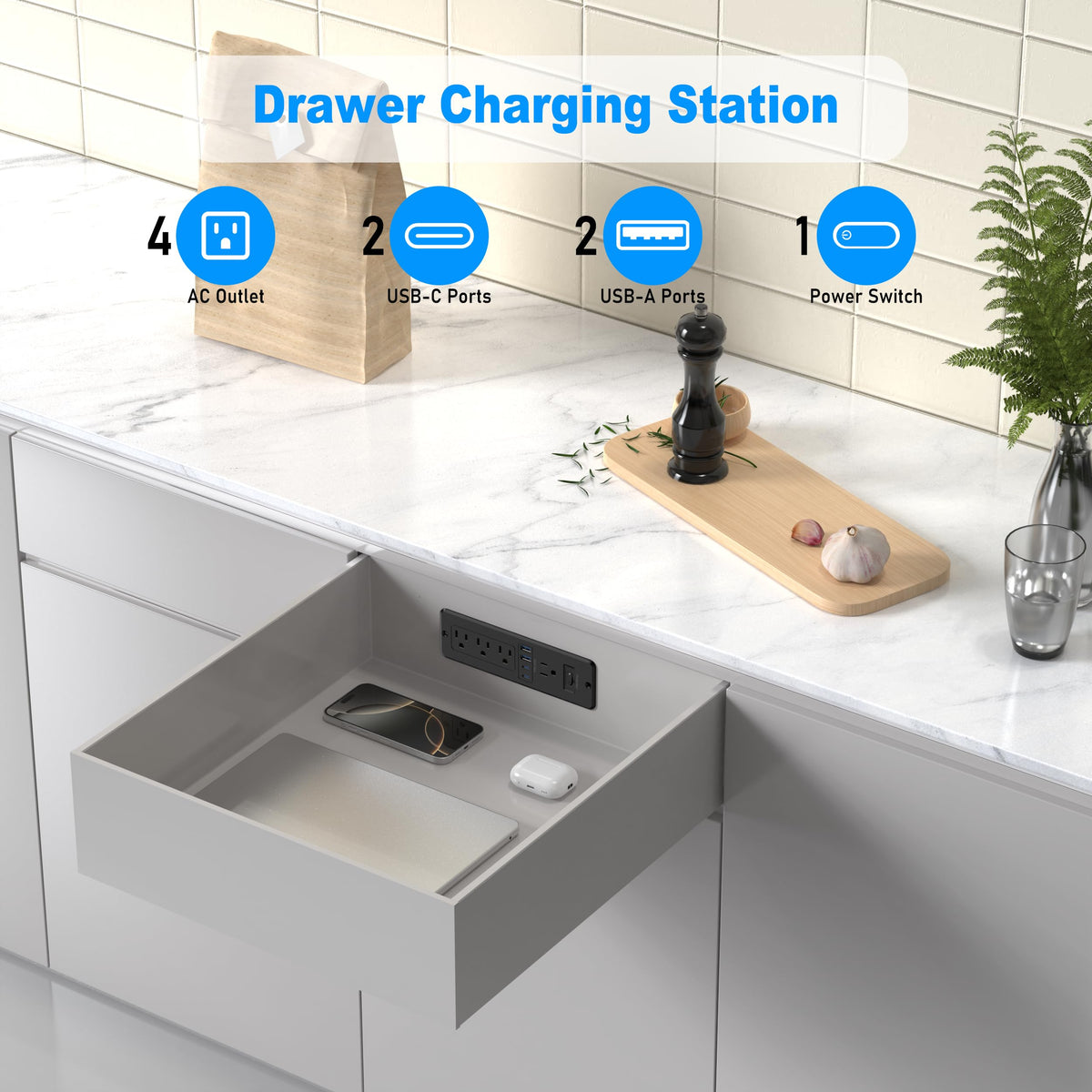HEZI flat plug angled behind furniture saving space and easing installation