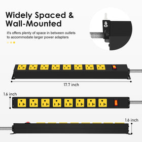 HEZI close-up of widely spaced outlets accommodating bulky plugs for convenience