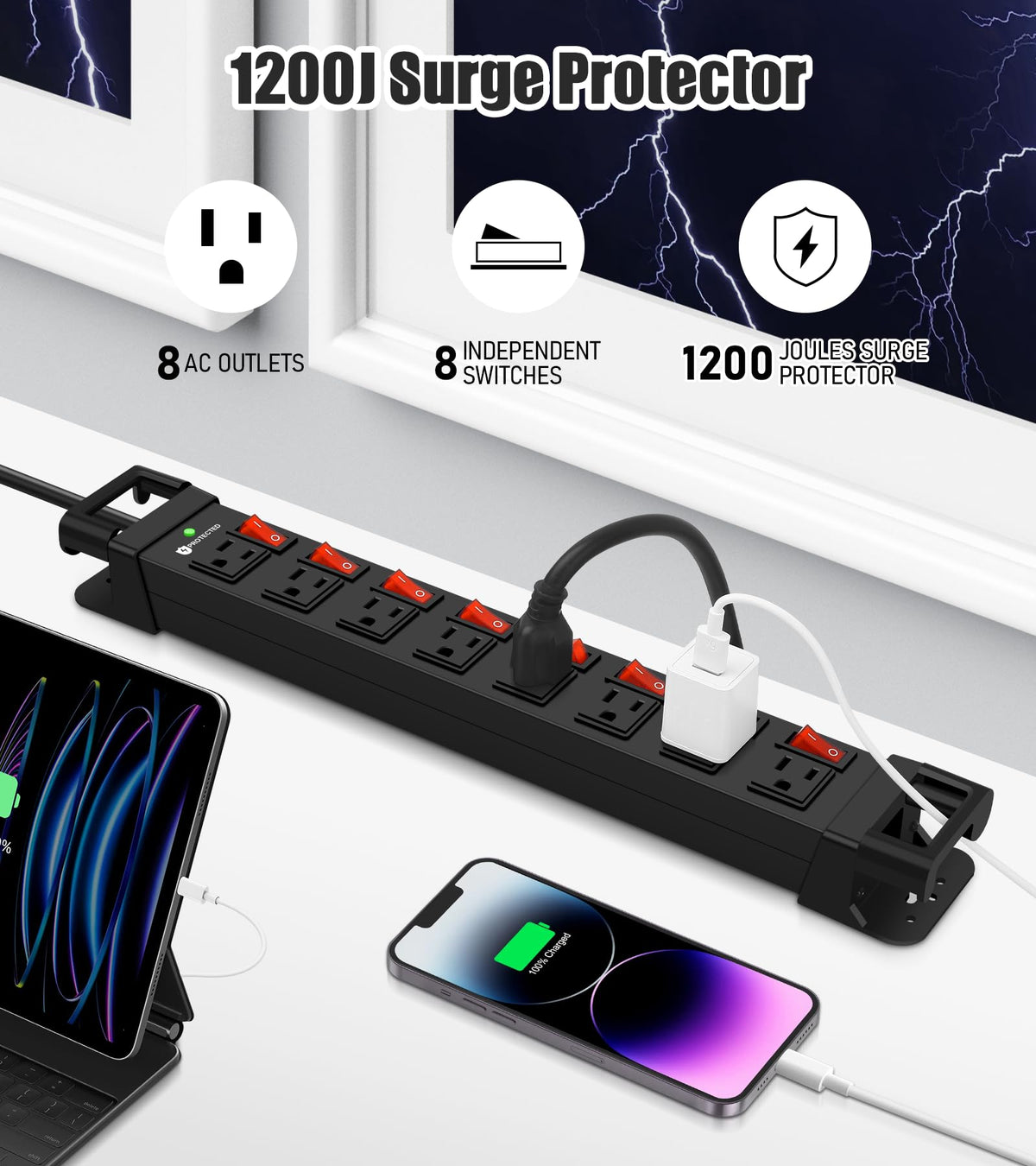 HEZI close-up of individual switches with illuminated indicators, lets you control each device independently