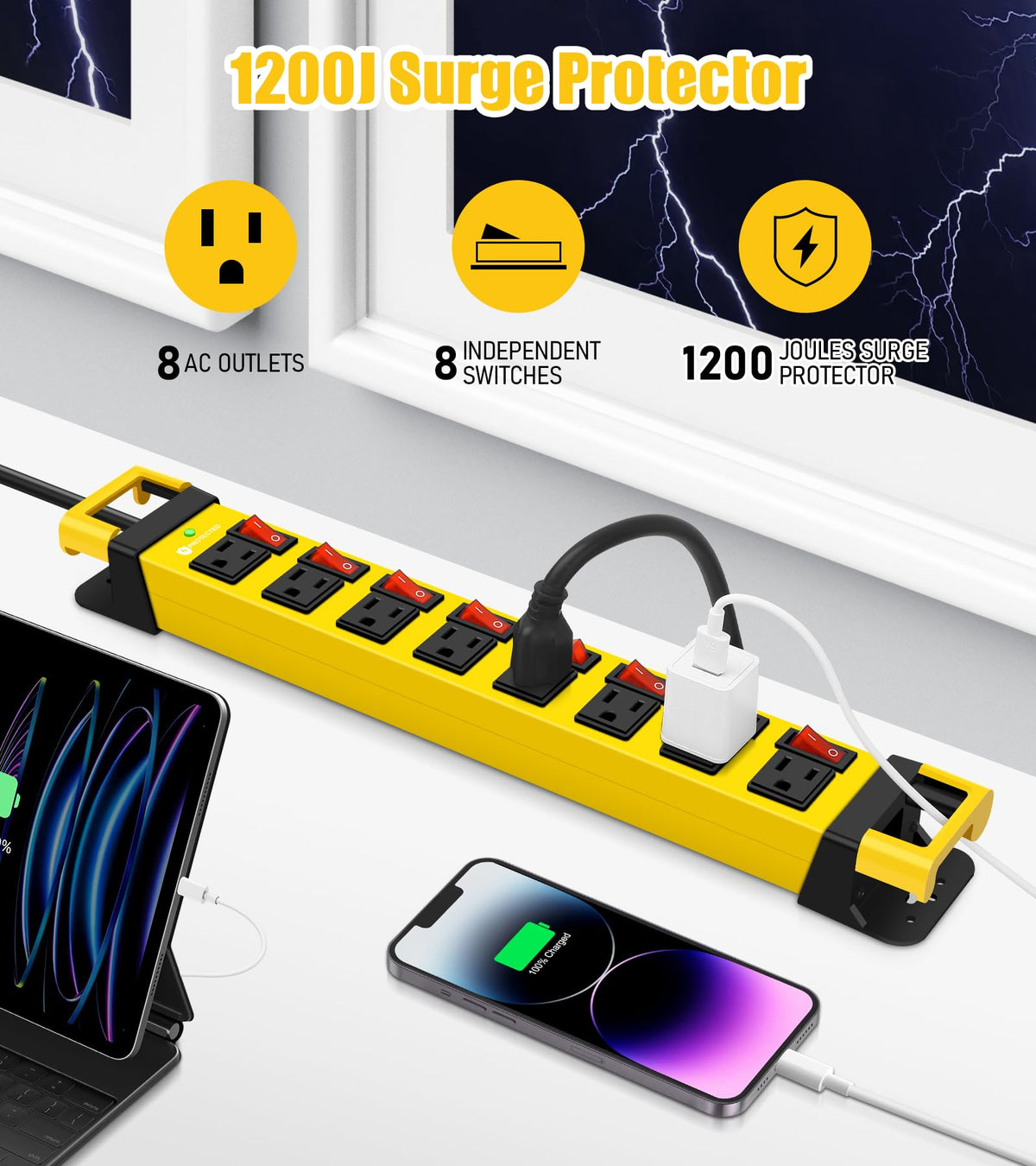 HEZI close-up of individual switches offering per-outlet control and quick power management