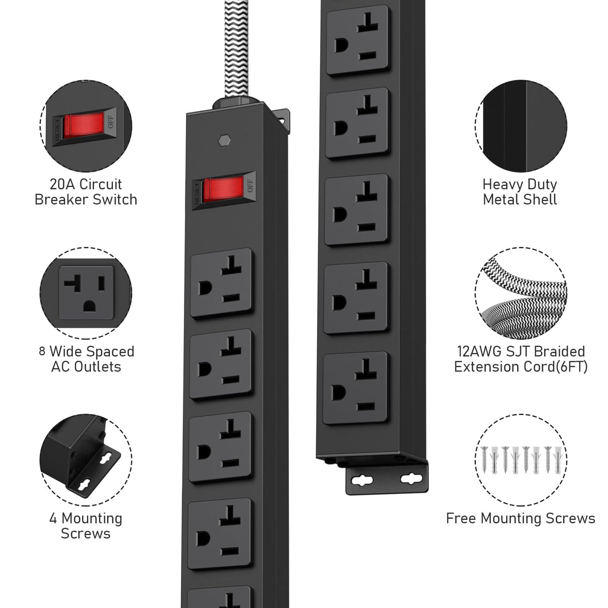 HEZI close-up of wide-spaced outlets showing 1.57 inch spacing to fit large plugs