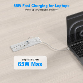 HEZI closeup of USB-C port and markings showing fast 65W power delivery