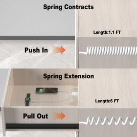 HEZI coiled cord extended and retracted illustrating neat reach and storage