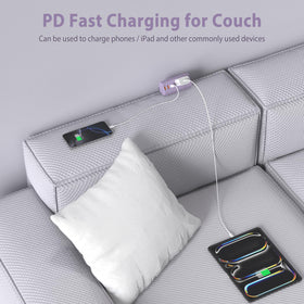 HEZI flat extension cord with 45-degree plug hidden behind furniture.