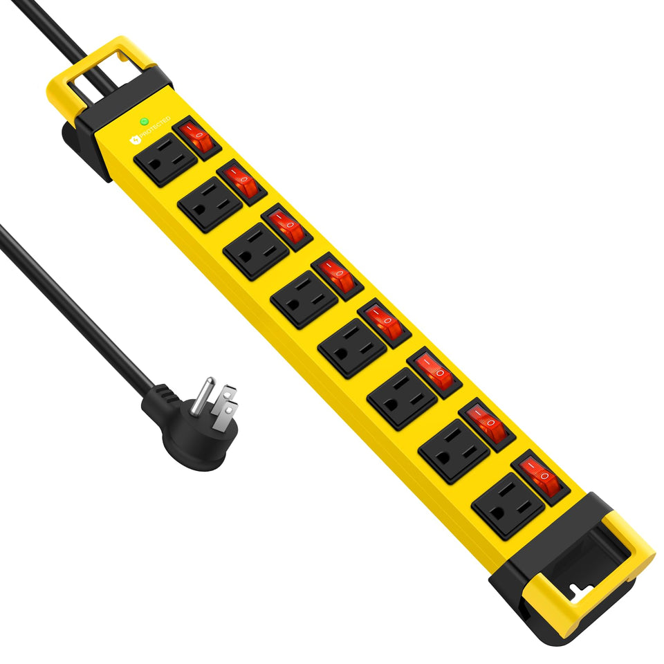 HEZI front view metal power strip showing durable build and multiple outlets for reliable power