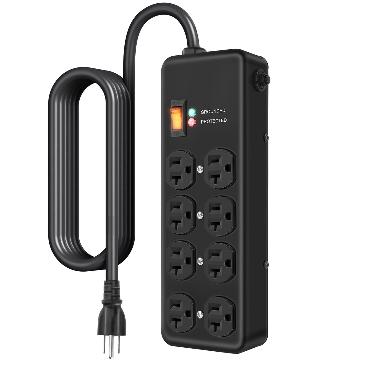 HEZI front view of metal power strip showing eight outlets and durable finish for dependable power distribution