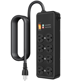 HEZI front view of metal power strip showing eight outlets and durable finish for dependable power distribution