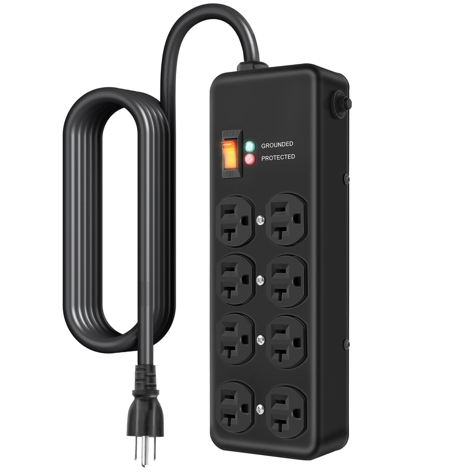 HEZI front view of metal power strip showing eight outlets and durable finish for dependable power distribution