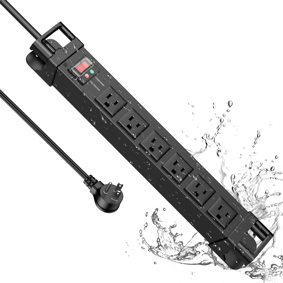 HEZI front view showing six outlets and overall weatherproof benefit