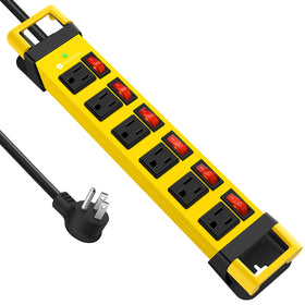 HEZI heavy-duty power strip with wall-mount keeps devices organized and accessible.
