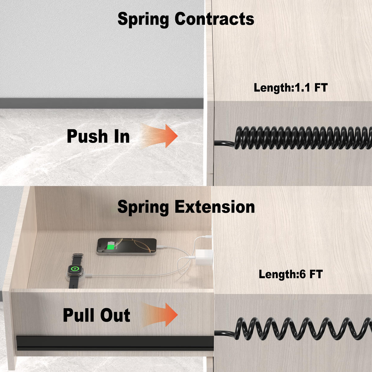 HEZI installed in drawer organizing chargers and hiding cables for tidy space