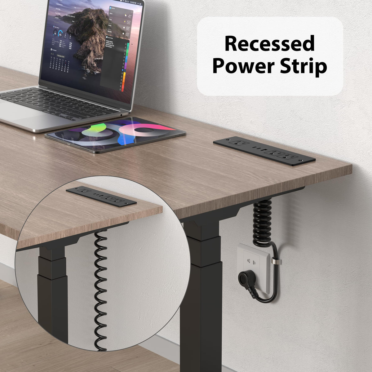 HEZI installed inside a wooden drawer demonstrating hidden charging and clutter reduction
