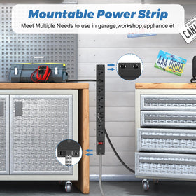 HEZI mounted under workbench providing organized power and reduced clutter in garage