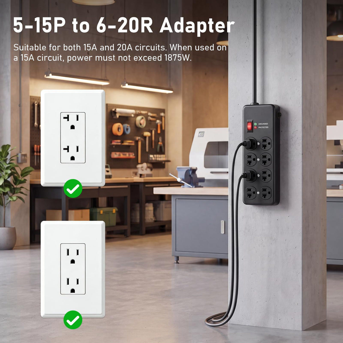 HEZI power strip mounted horizontally on a workbench delivering organized power for workshop tools