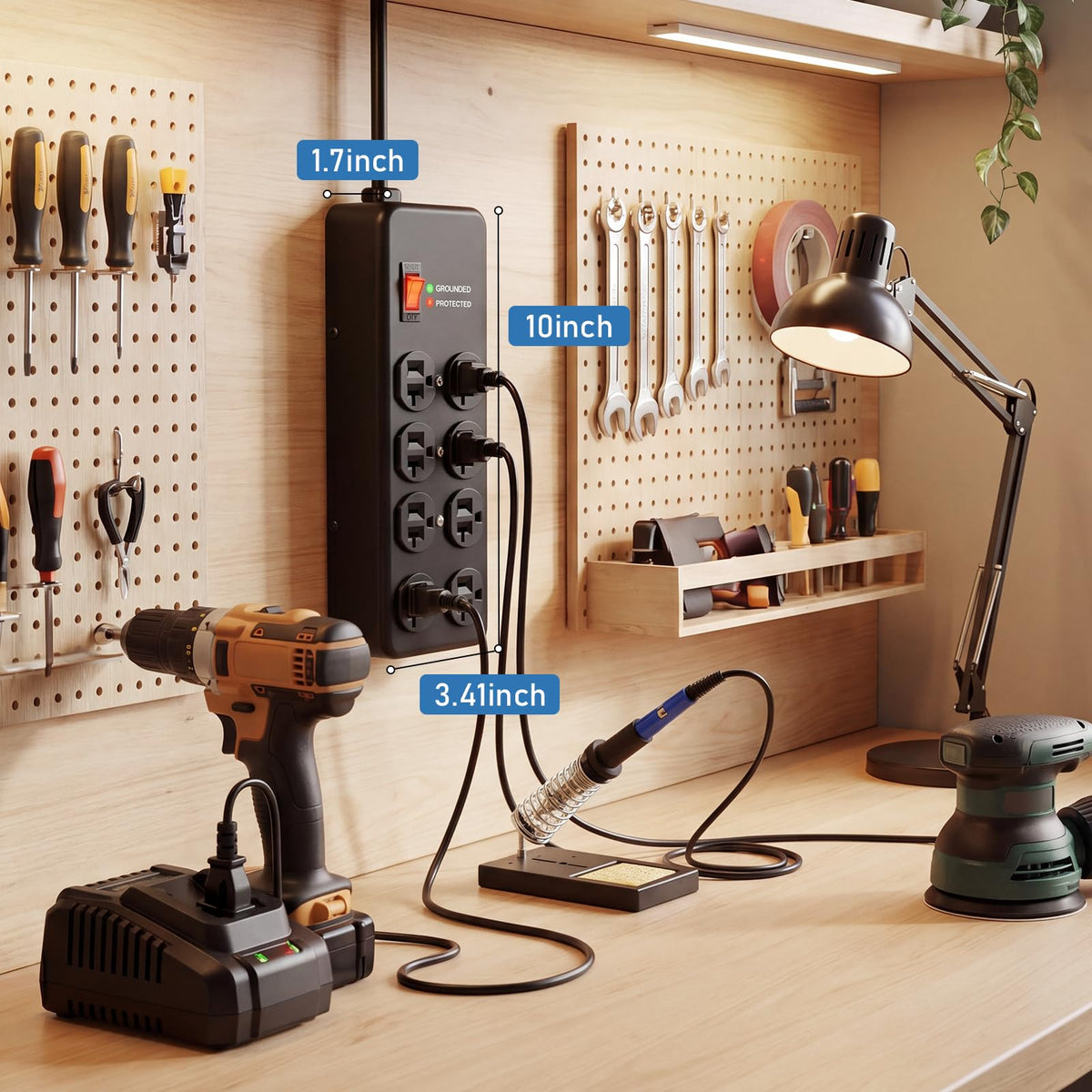 HEZI T-slot outlet detail highlighting 5-20R compatibility for both 15A and 20A plugs
