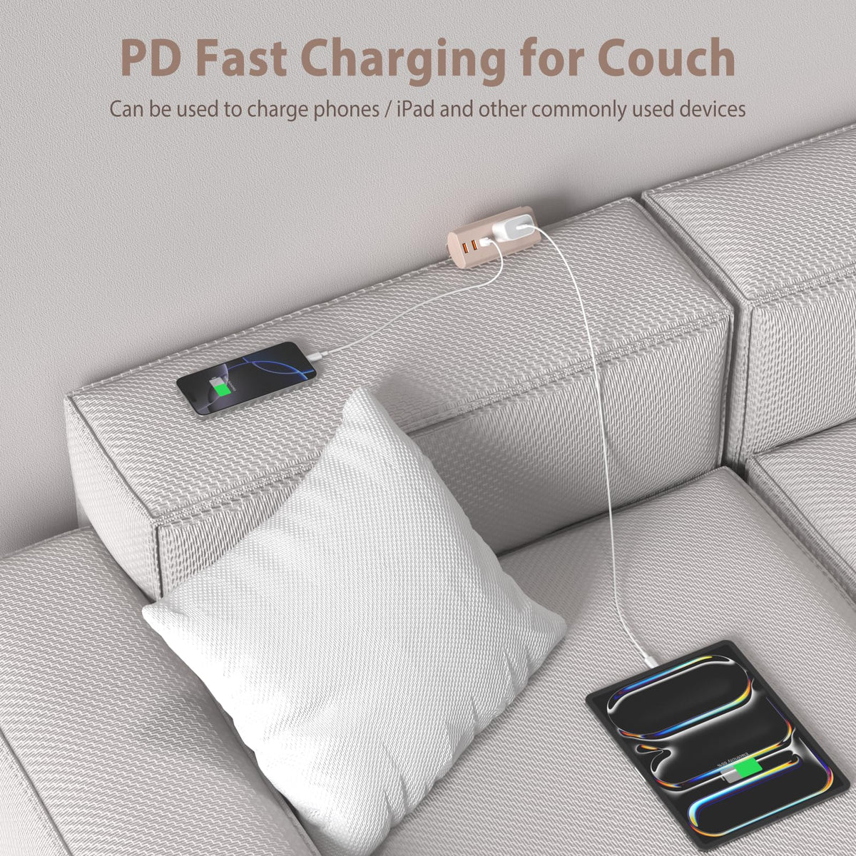 HEZI PD20W USB-C fast charging supports devices via the sofa outlet.