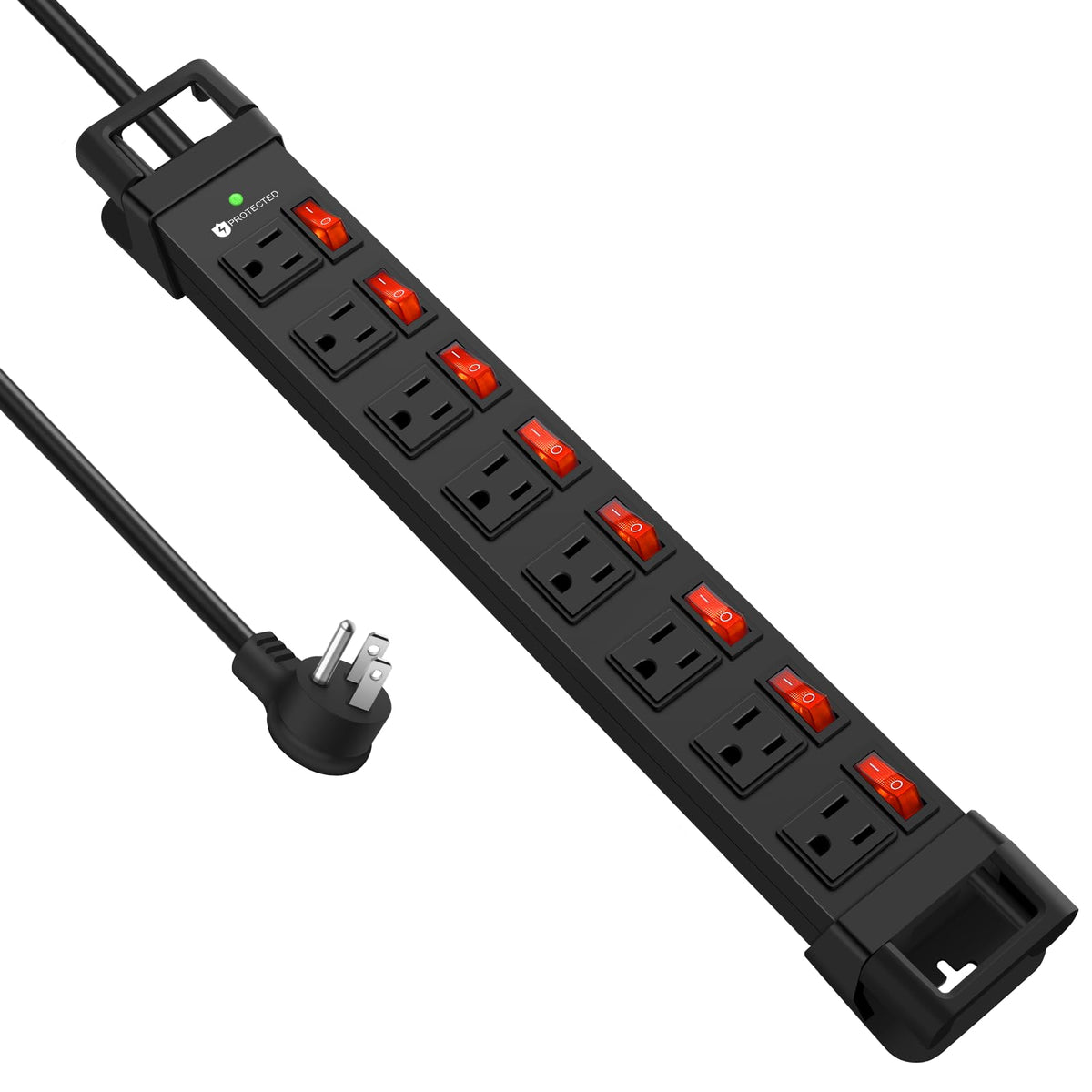 HEZI metal power strip front view showing durable housing and 8 outlets for reliable use