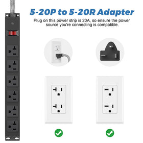 HEZI power strip wide-spaced outlets for large plugs and better cord organization