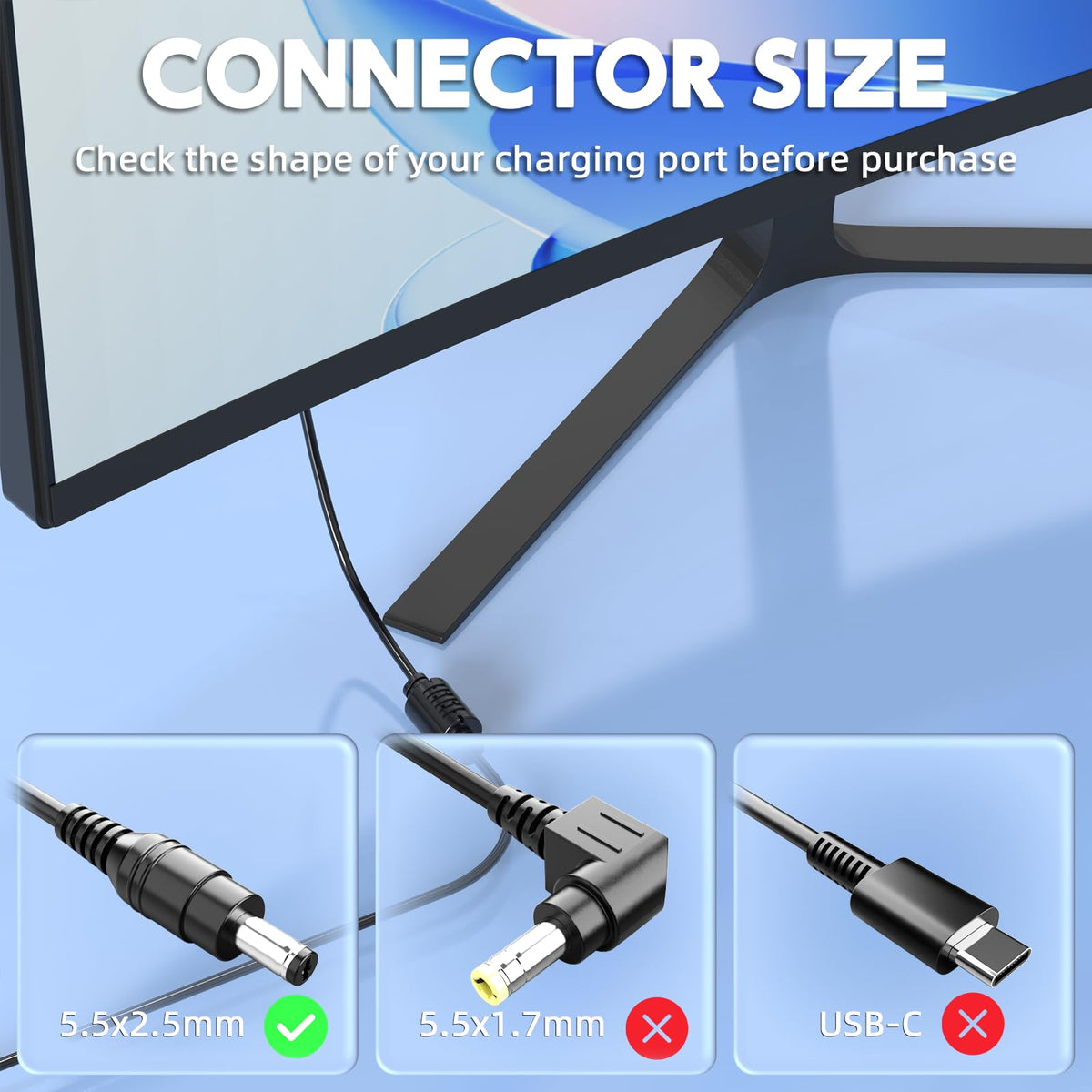 HFLRZZ 5-5x2-5mm DC tip closeup, secure connection reduces accidental disconnects