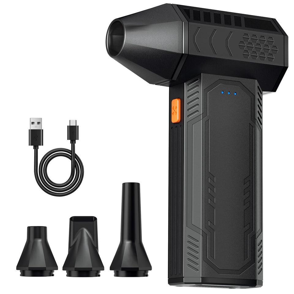 HFTEK electric air duster front view showing compact power for quick dust removal