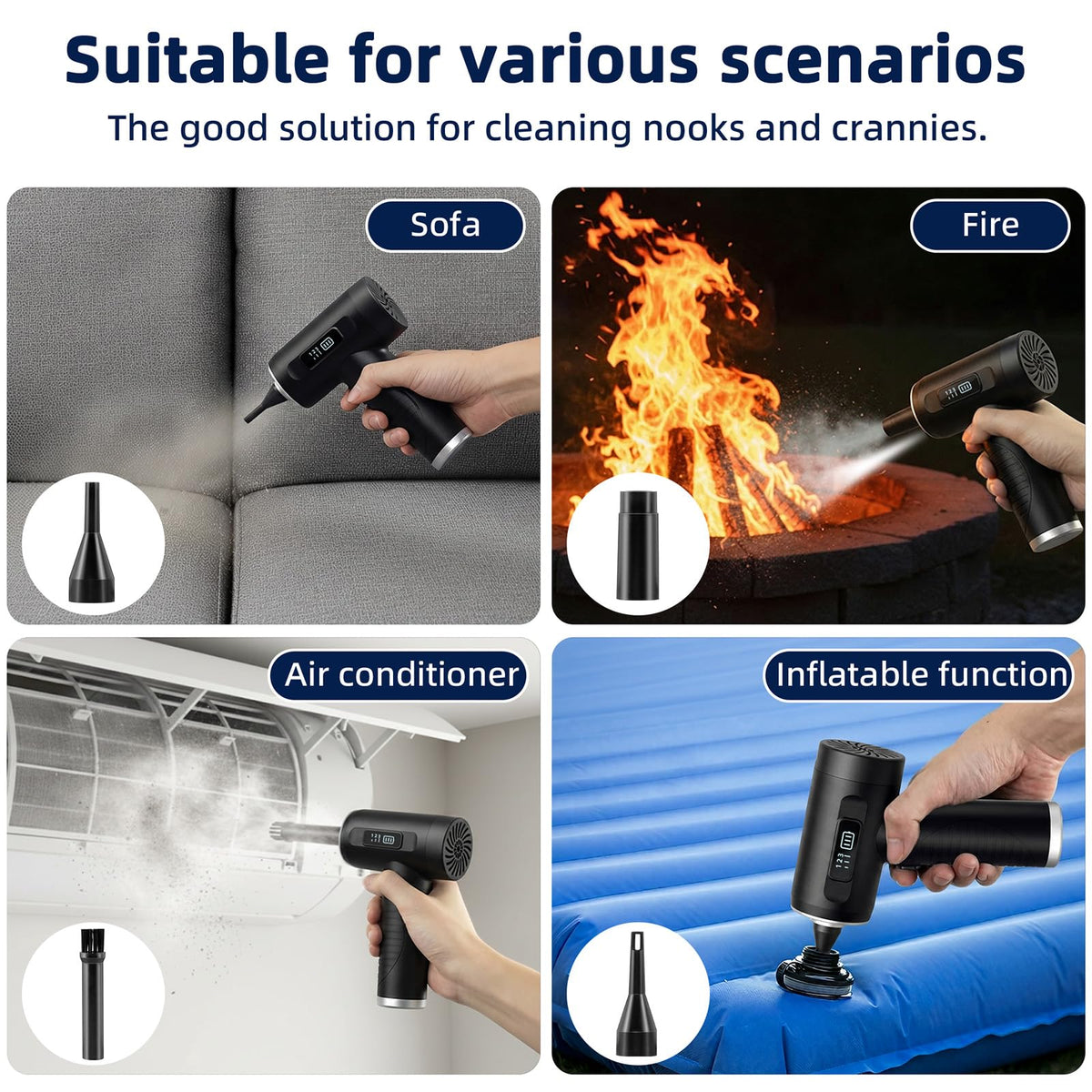 HFTEK rechargeable air duster with 8000mAh battery for long run time.