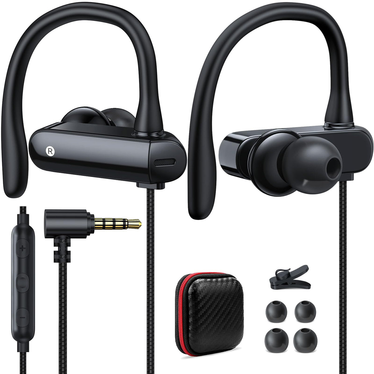 HGCXING front packaging showing earbuds and long cable for easy setup