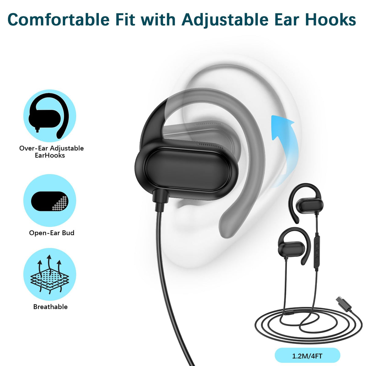 HGCXING open-ear design keeps ears comfortable without ear insertion.