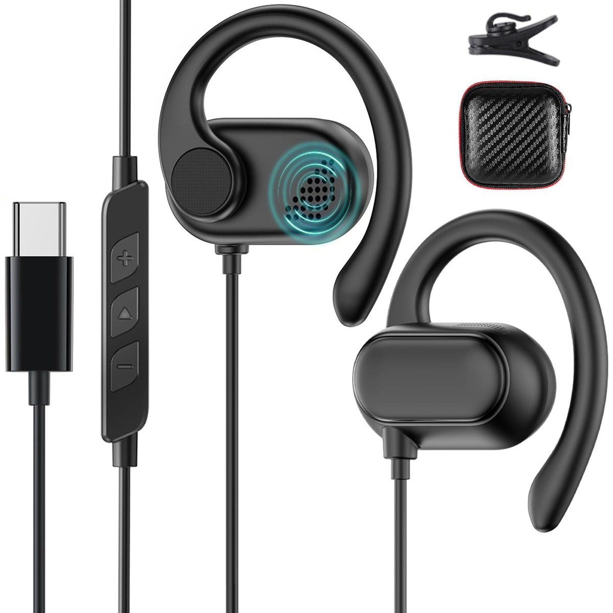 HGCXING open-ear USB-C headphones with breathable over-ear design for comfortable listening.