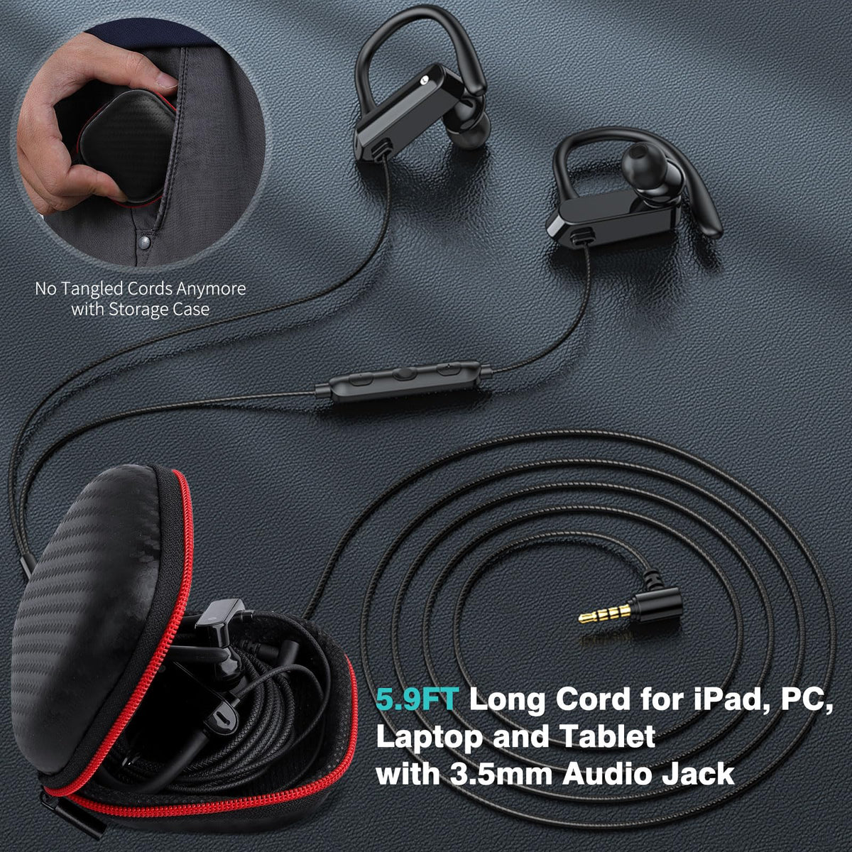 HGCXING over-ear hook close-up for secure fit during workouts