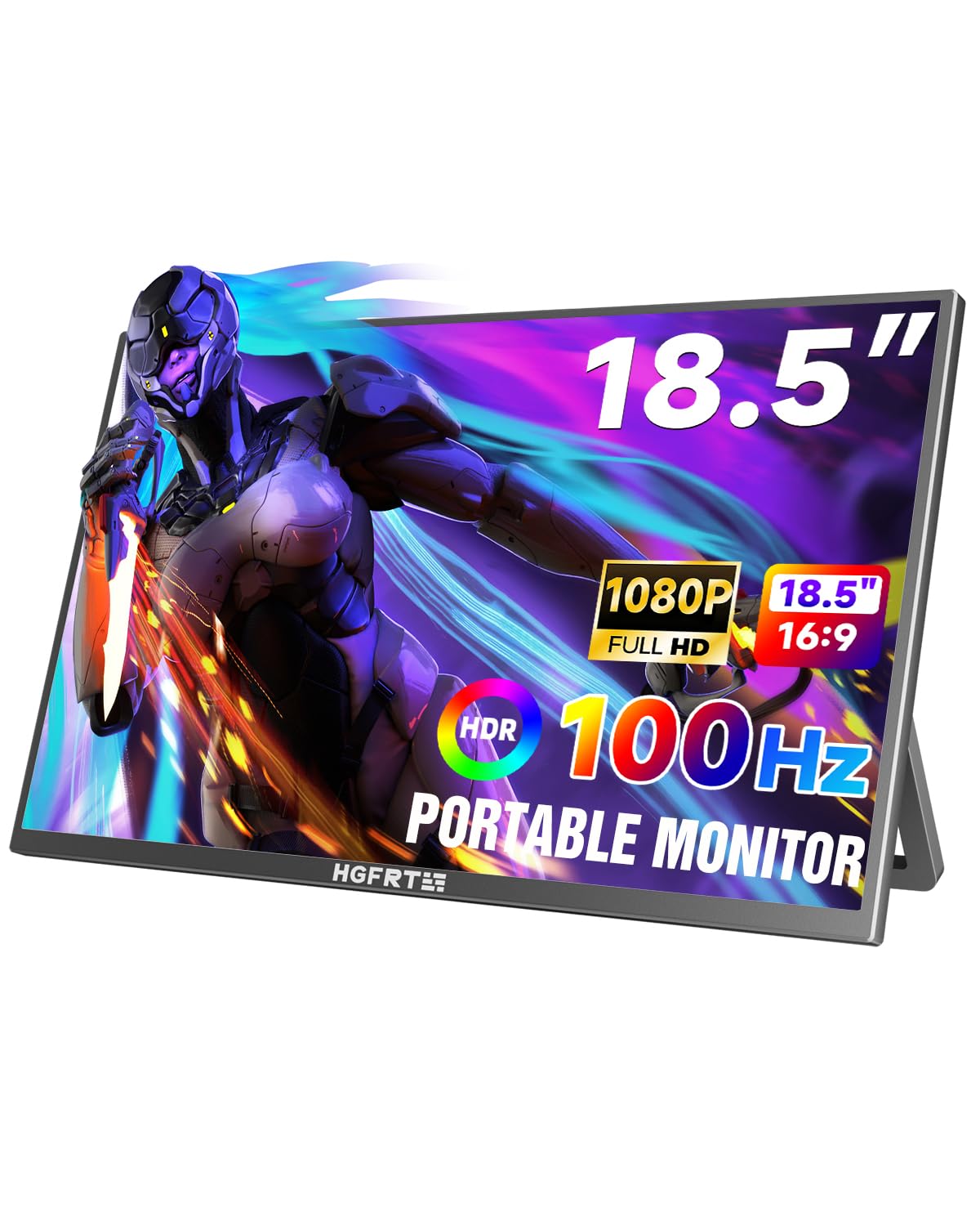 HGFRTEE 18.5-inch portable monitor shown in a clean setup for on-the-go productivity.