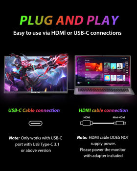 HGFRTEE monitor with USB-C and HDMI ports for flexible, easy connectivity.
