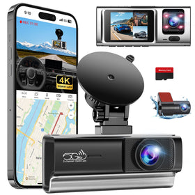 HGLEQ 3-channel dash cam front view with 2.5K clarity for license plate details.