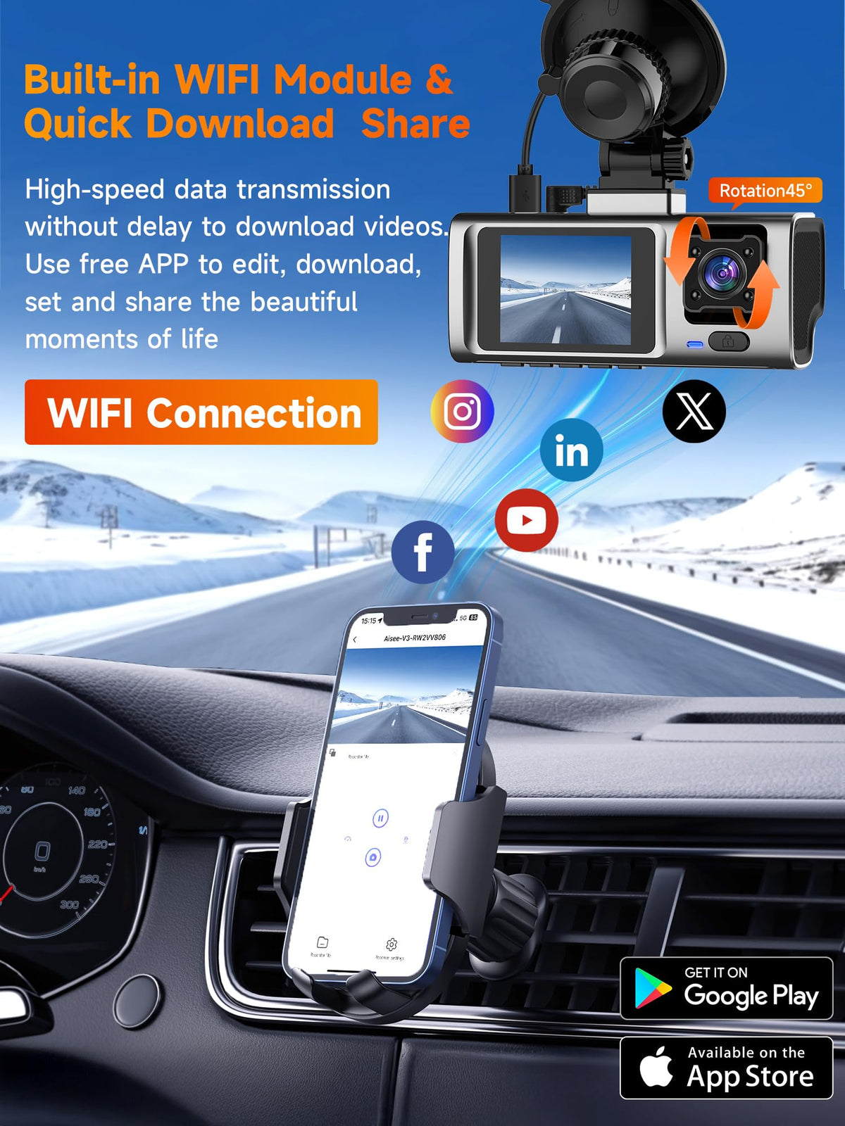 HGLEQ rear camera capture in 1080p for rear-end evidence.