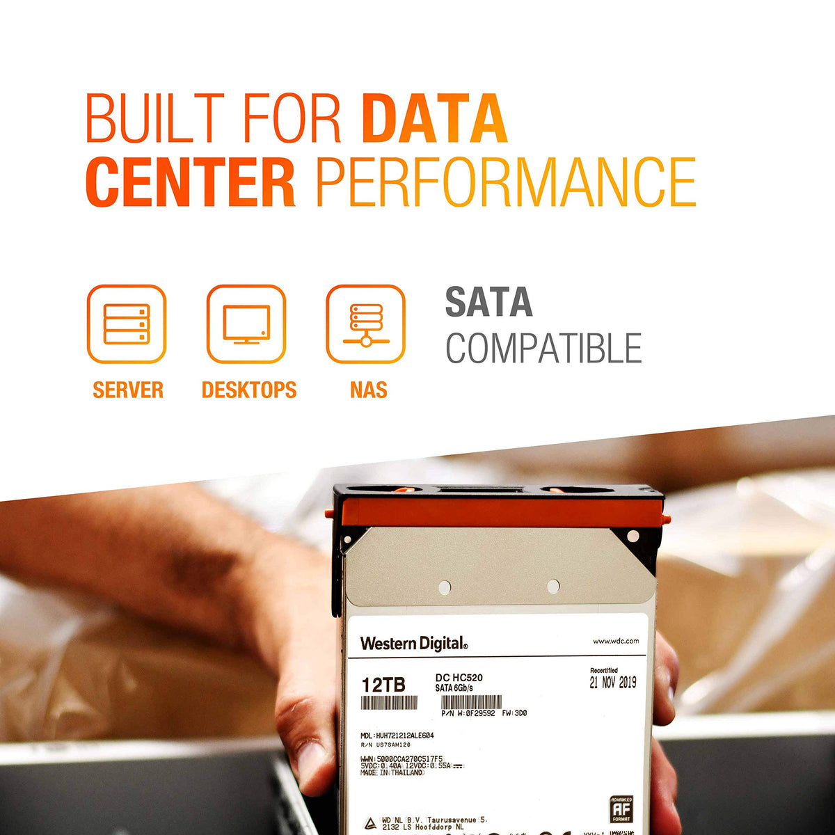 HGST Ultrastar 12TB DC HC520 helium-sealed design emphasizes efficiency