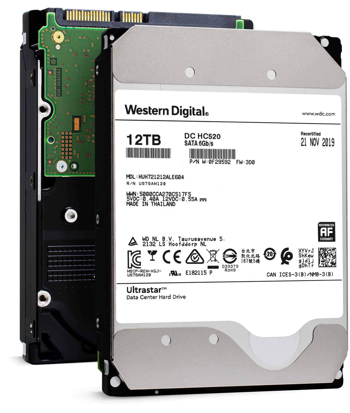 HGST Ultrastar 12TB DC HC520 side label for quick model identification