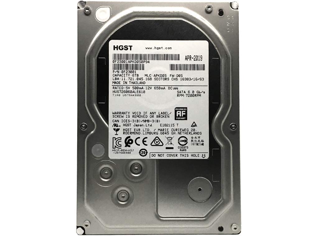 HGST Ultrastar 7K6000 6TB label detail emphasizing high-capacity reliability for data centers.
