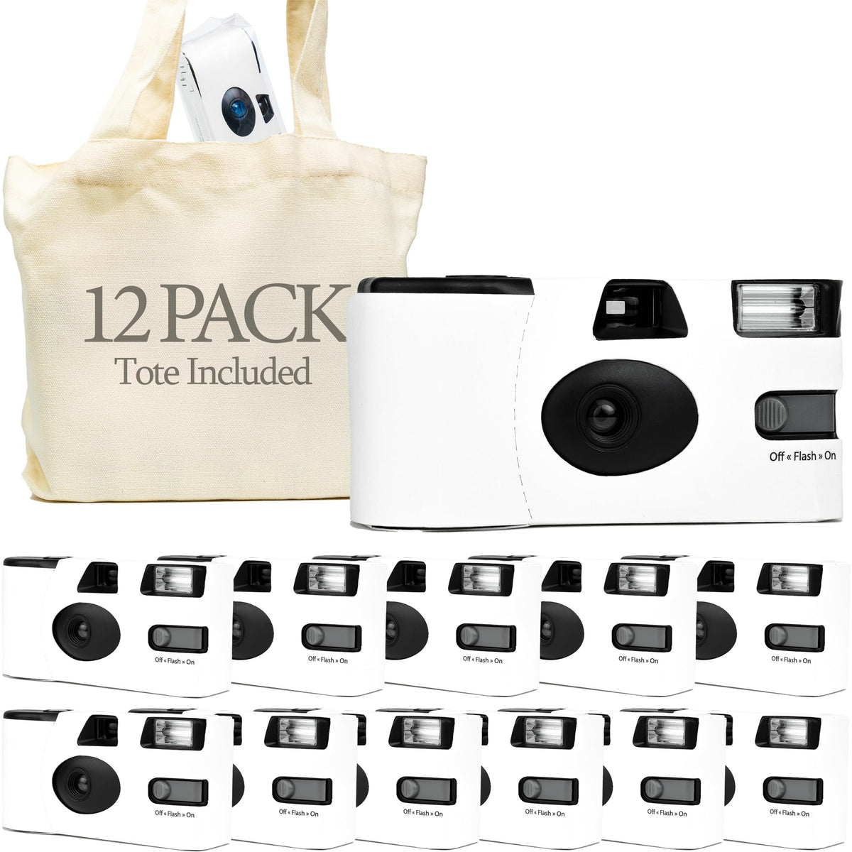 H&H Photo Supply white disposable camera, front view, ideal for wedding guests to capture candid moments.