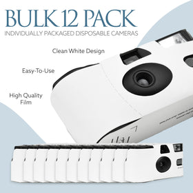 H&H Photo Supply white disposable camera, side view of pack, perfect for easy guest distribution.