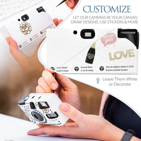 H&H white disposable camera, USA-made film, dependable development for lasting memories.