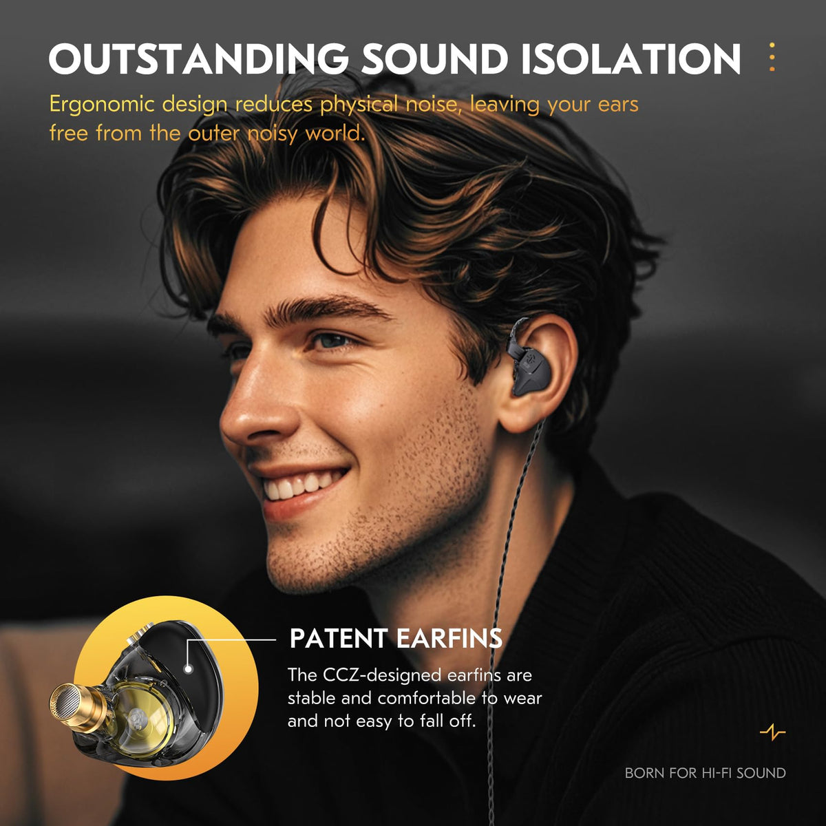 Patented ear fins and hooks for secure, comfortable fit