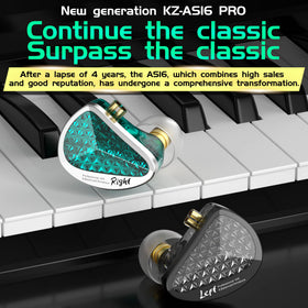 HHIFIHEAR KZ AS16 PRO cyan side profile shows detachable cable for flexible setups