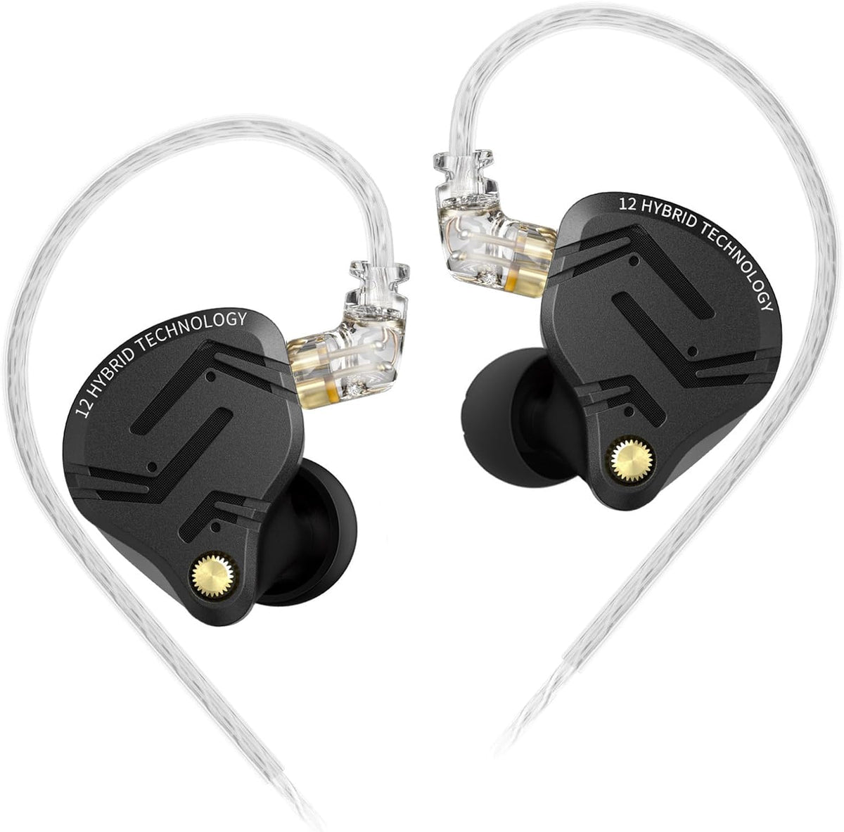 H HIFIHEAR KZ ZS12 PRO X front view showcasing sleek metal shells and balanced design benefit clarity