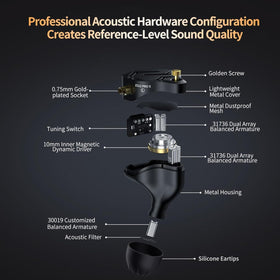 H HIFIHEAR KZ ZS12 PRO X metal shell close-up showing die-cast finish for rugged durability
