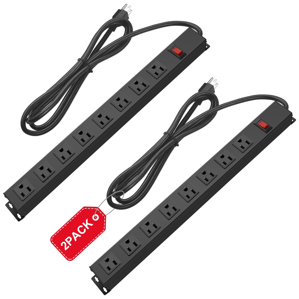 HHSOET front view metal power strip showing durable construction and organized outlets
