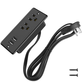HHSOET recessed power strip with flat plug in black for tidy desks
