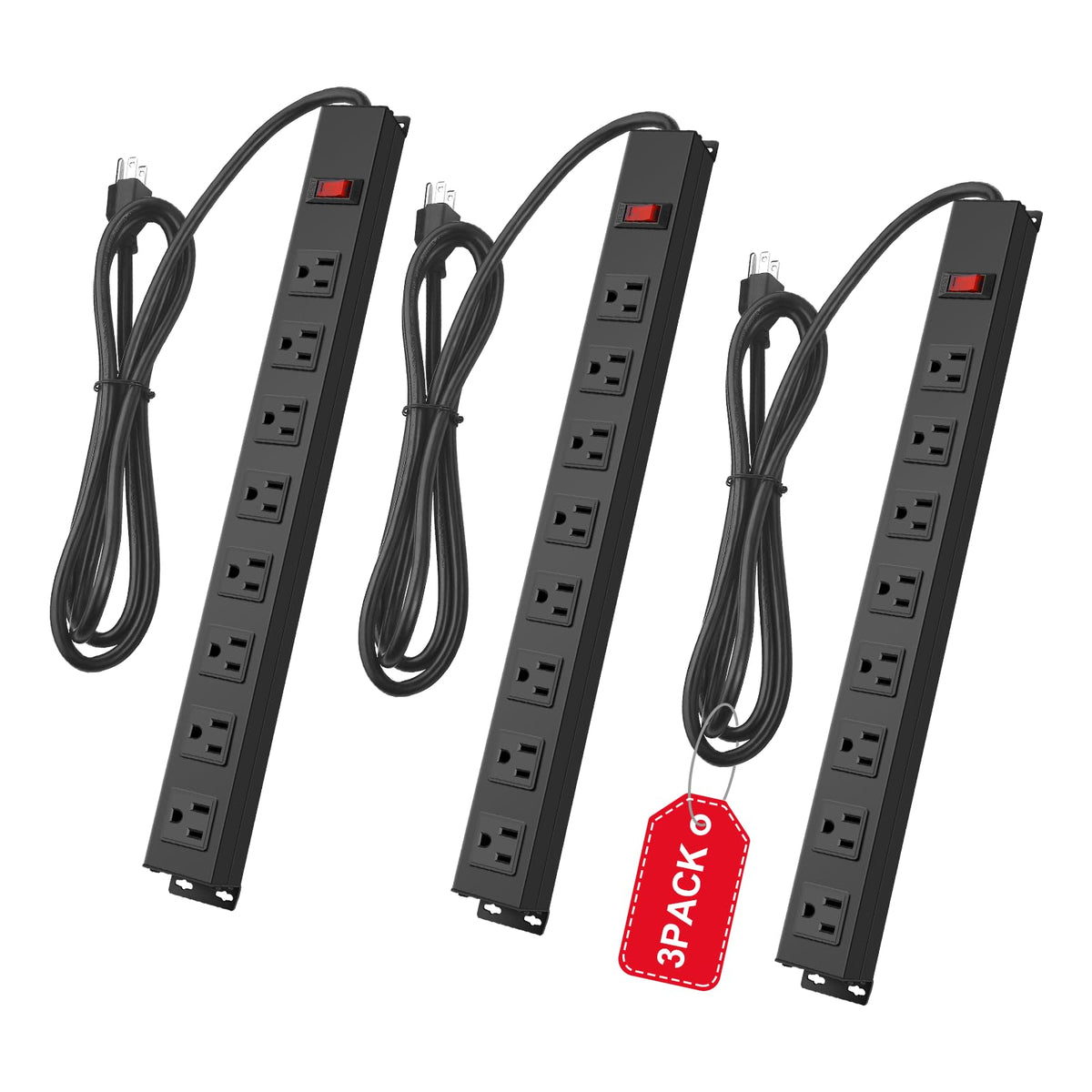 HHSOET 3Pack 8-outlet power strip wall-mounted for organized workspace
